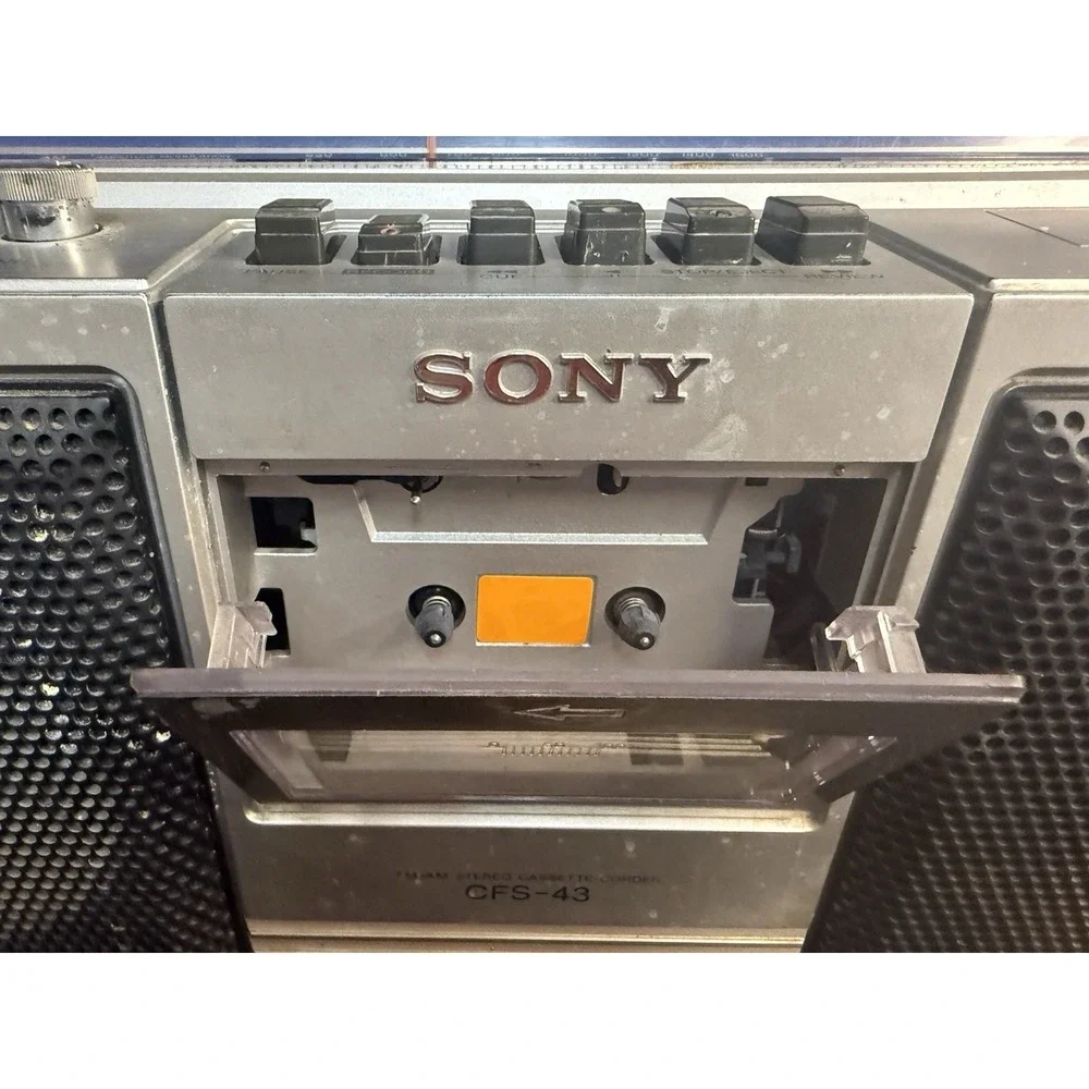 Sony CFS-43 Boombox Stereo Cassette Player AM FM Radio Silver Vintage Tested